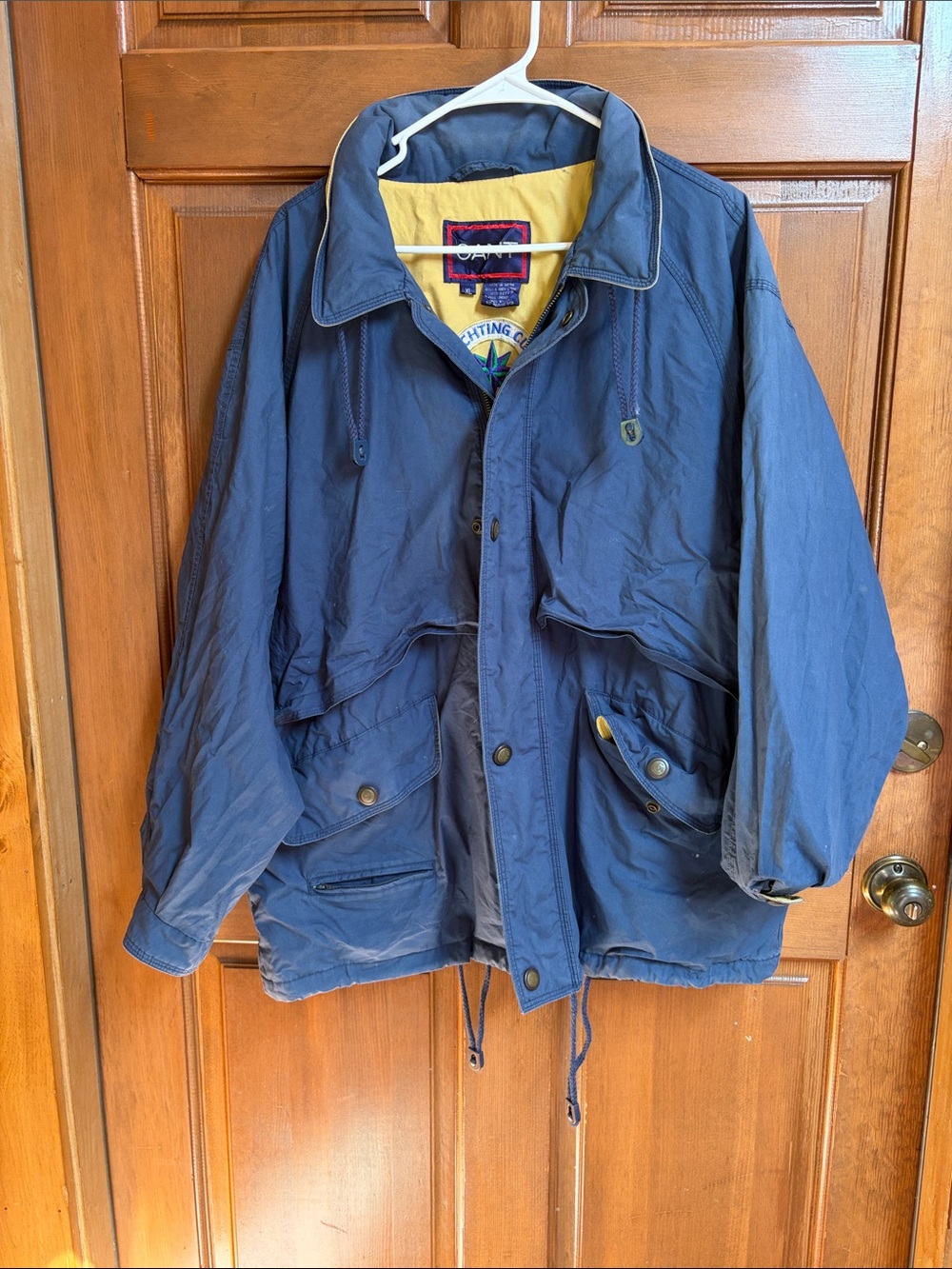 Gant Men's Yachting Cup Navy Blue Jacket with Yellow Liner Size XL